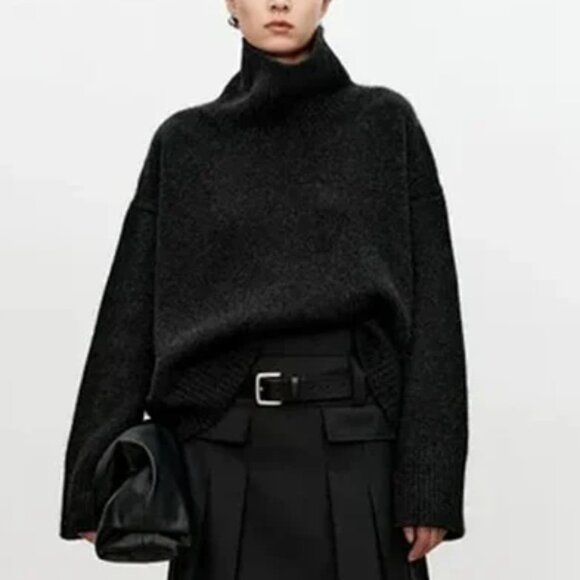 Gentle Herd Oversized Cashmere Gray Turtleneck Sweater - Picture 1 of 8